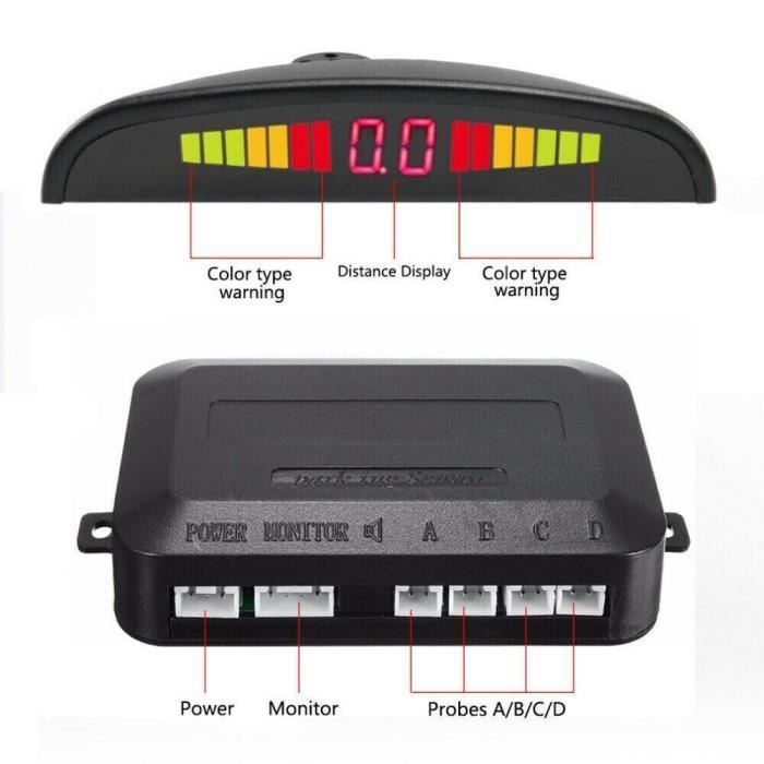 Capteurs PDC Aide Stationnement Kit Aide Stationnement Sans Fil - 4 Capteurs Radar Recul écran LED Led Sans Fil Voiture