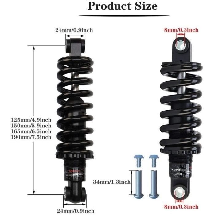Amortisseur Arrière VTT 150mm Ressort Acier Inox - Suspension Vélo Montagne Route 150x750 Mm