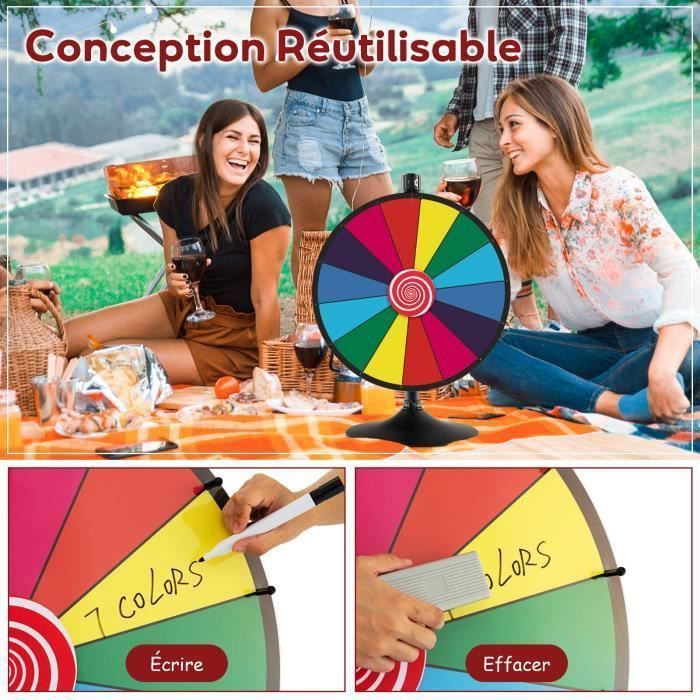Roue de la Fortune 60cm à Hauteur Réglable avec 14 Emplacements