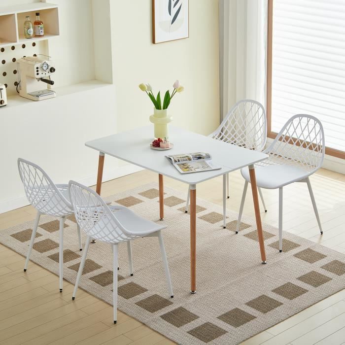 IPOTIUS Lot de 4 Chaises Design Blanc Plastique Scandinave Chaise de Salle  à manger - Cdiscount Maison