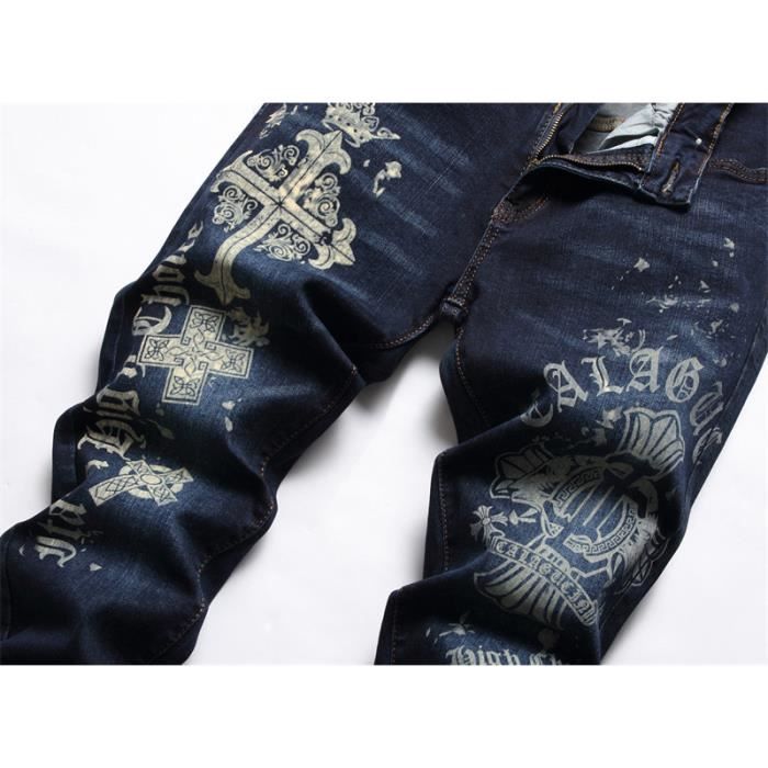 Rue Mode Hommes Jean Imprim Pantalon Mode Urbain Maigre Moto