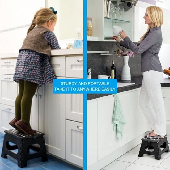 ZOLLNER Marchepied pliable - Tabouret pliant pour enfants et adultes jusqu'à 120 kg - Revêtement antidérapant - Avec poignée de transport pratique - Extrêmement léger - 22 cm de haut - Plastique
