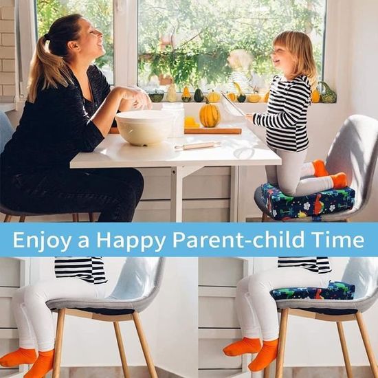 Rehausseur Chaise Enfant Dinosaure Noir – 32x32x8 Cm – Polyester Respirant – 2 Sangles Antidérapantes – Pour Enfants Dès 2 Ans – Housse Lavable - 8