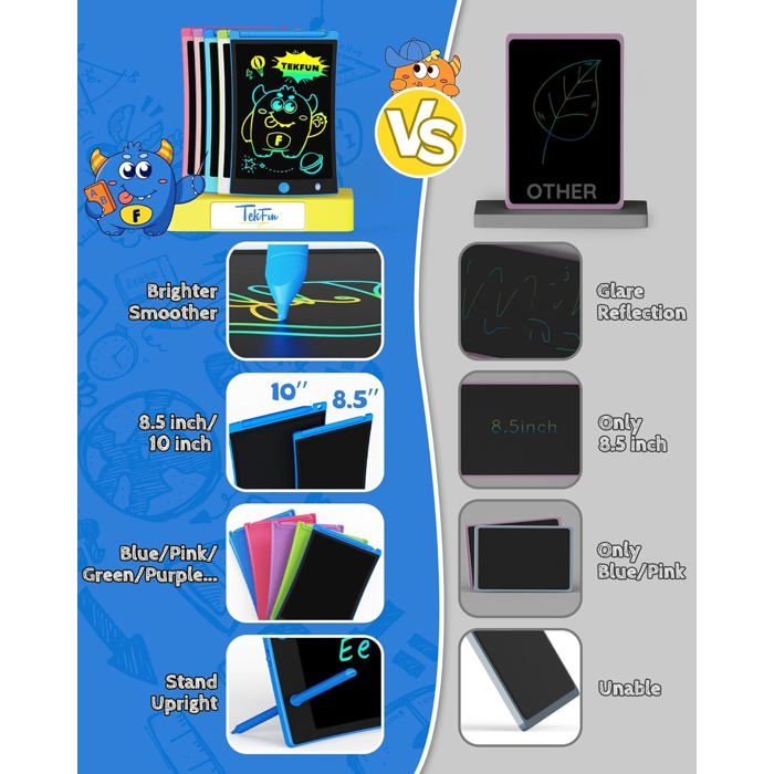 Tablette Dessin LCD 8,5 Pouces - 2 Pack Ardoise Magique Enfant - Jouet Éducatif 3-8 Ans - Rose + Bleu