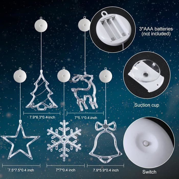 2 Guirlandes LED Noël - Cloches & Rennes - Minuterie 6h - Piles - Pour Balcon, Fête, Mariage
