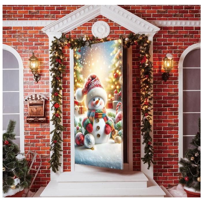 Housse de porte de Noël élastique en tissu élastique pour porte d