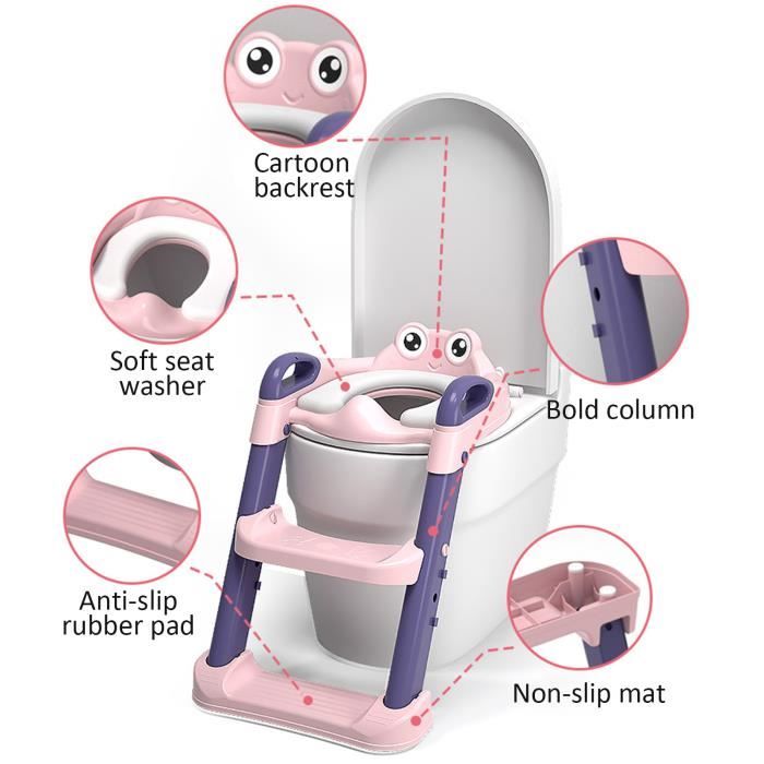 Siège WC Enfant 3 En 1 Réglable - Réducteur + Pot + Marchepied - Rose