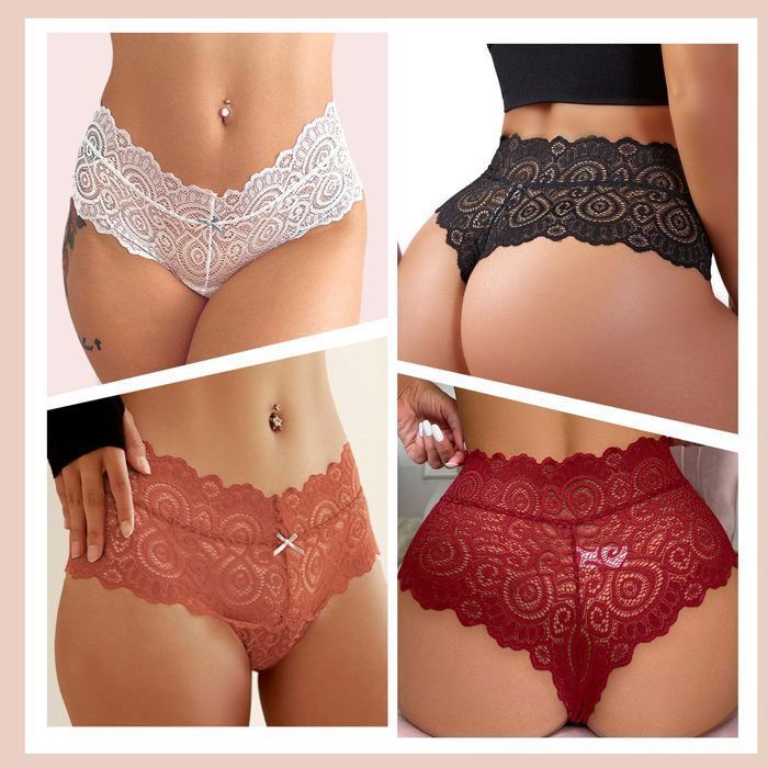 VOENXE Lot 5 Culottes Femme Dentelle - Slips Confortables Sans Couture, Bas Bikini Élastique Sexy, Sous-Vêtements Doux Multipack