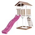 AXI Beach Tower Aire de Jeux avec Toboggan en violet & Bac à Sable | Grande Maison enfant extérieur en marron & blanc-0