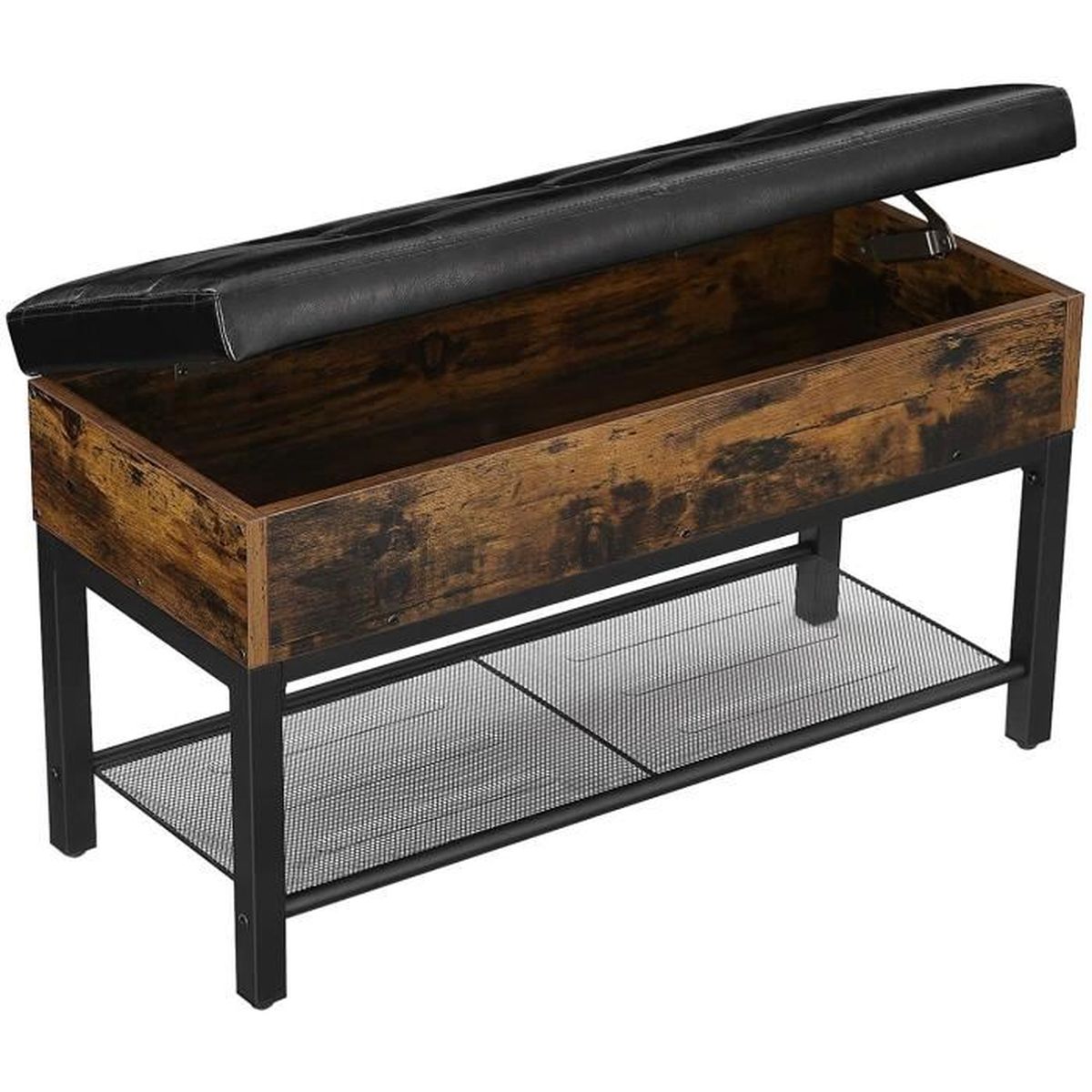 Vasagle Banc A Chaussures Avec Coffre Et Etagere En Maille Rembourre Bout De Lit Pour Entree Salon Chambre Cadre En Acier Mo Achat Vente Meuble A Chaussures Vasagle Banc A