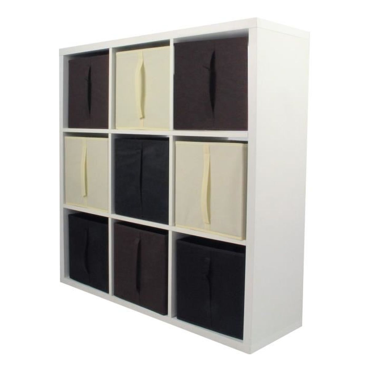 Compo Meuble De Rangement 9 Cases 9 Cubes Chocolat Ecru Noir