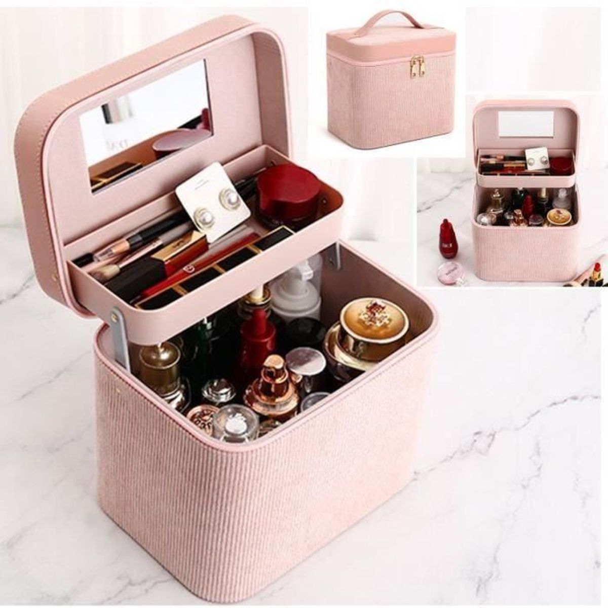 Trousse De Toilette Rigide SKPAT - Vanity Case Voyage Marguerites Blanc-rose