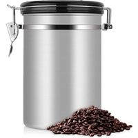 Boîte à café grande cuve en acier inoxydable de cuisine noire hermétique à l'air (Argent 1.8L) 