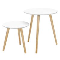 Lot de 2 tables basses - Marque inconnue - Table ronde pour cafeteria - Style scandinave - Blanc laqué