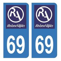 Autocollant Stickers plaque immatriculation voiture Département 69 Rhône Logo Ancienne Région Rhône Alpes