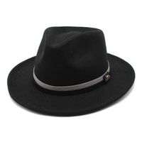 56-58CM - Noir - chapeau classique en feutre de laine douce pour homme et femme, chapeau à bord incurvé, styl