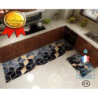 CONFO Tapis de sol de cuisine tapis de porte detatami tapis de salle de bain tapis antidérapant Noir Bleu 40 * 60 + 40 * 120 cm