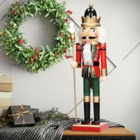 ECD Germany Casse-Noisette Figure Soldat 25cm couronne noire, sceptre, bois, peint à la main, pièce unique, Noël Figure en bois Roi