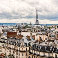 papier peint panoramique Paris vue sur la ville beige et gris - 2,79 x 2,79 m - 158810