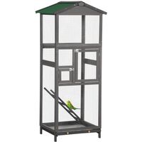Cage à oiseaux volière grande taille 2 portes toit asphalte tiroir amovible bois gris