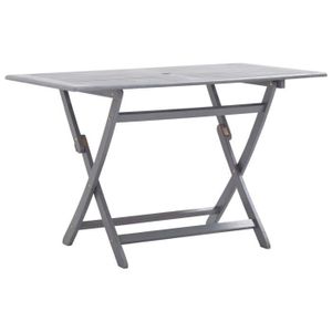 TABLE DE JARDIN  Table de jardin pliable - Bois d'acacia massif - Gris - 120x70x75 cm