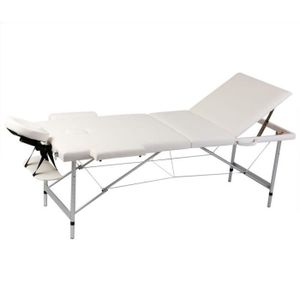 TABLE DE MASSAGE - TABLE DE SOIN Table de Massage Pliante 3 Zones Crème Cadre en Aluminium