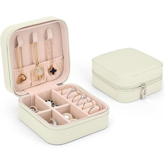 Boîte à Bijoux En Cuir Avec Miroir - 2 Niveaux, Organisateur Pour Boucles D'oreilles, Bagues, Colliers (20x16x10 Cm)