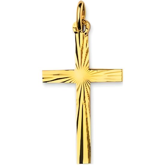 Pendentif Croix En Or Jaune 18 Carats Avec Zirconium - Style Religieux - Occasion Très Bon état