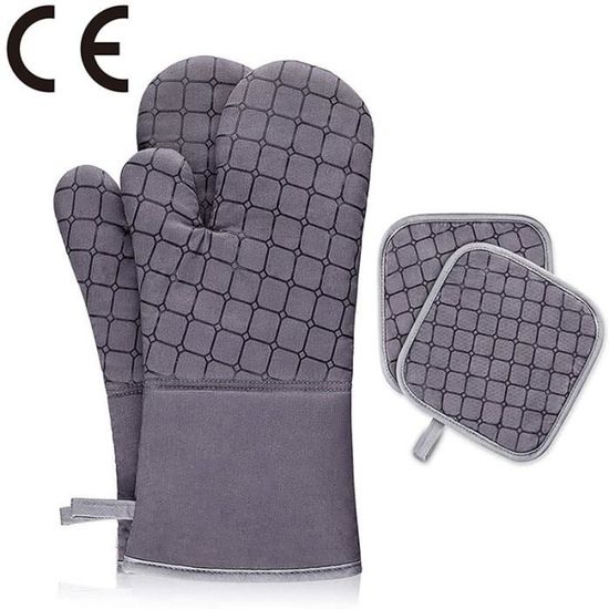 Lavish Home Gants de four extra-longs en silicone - Paire de poignées avec doublure matelassée Lavish Home Gants de four extra-longs en silicone - Paire de poignées avec doublure matelassée