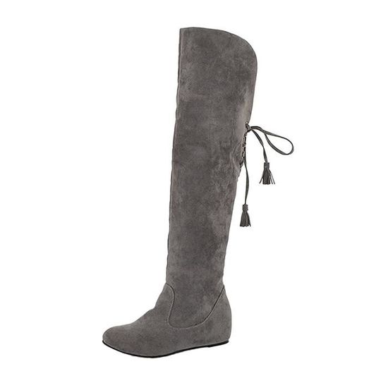 Bottes Plates Hiver Douces Bottes Femme Genou Bouclées - Style
