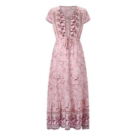 TOFOTL Robe Femme Longue Taille Haute Col V Manches Courtes - Chic Plage Été Ample Élégante