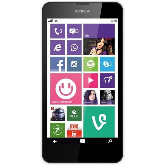 Smartphone Nokia Lumia 635 - Blanc - 4,5 pouces - 8 Go - 5 MP - 3G/4G - GPS - Wi-Fi - Bluetooth