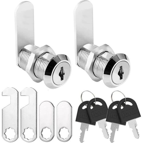 Lot De 1 Serrure à Came Noire Pour Boîte Aux Lettres Ou Armoire – Épaisseur Porte Maxi 12 Mm, Avec 3 Plaques Et 2 Clés