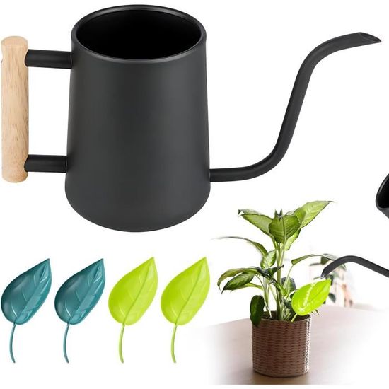 Arrosoir 1 Litre Élégant Pour Plantes D'Intérieur – Acier Inoxydable Noir Mat, Long Bec Anti-Éclaboussures, Poignée Bois, Design Moderne