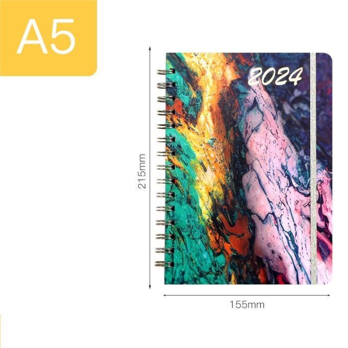 Agenda Semainier 2026 - Format A5 Moyen Spirale - Couverture Cuir PU Rouge - Papier 100g/m² - Janvier à Décembre