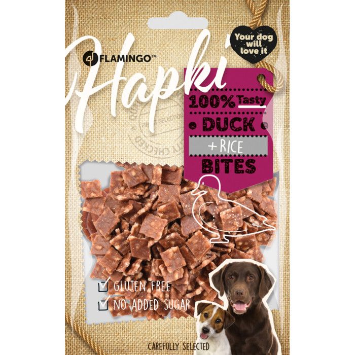 Friandise morceaux de canard Hapki pour chien 85 g sans gluten - Flamingo
