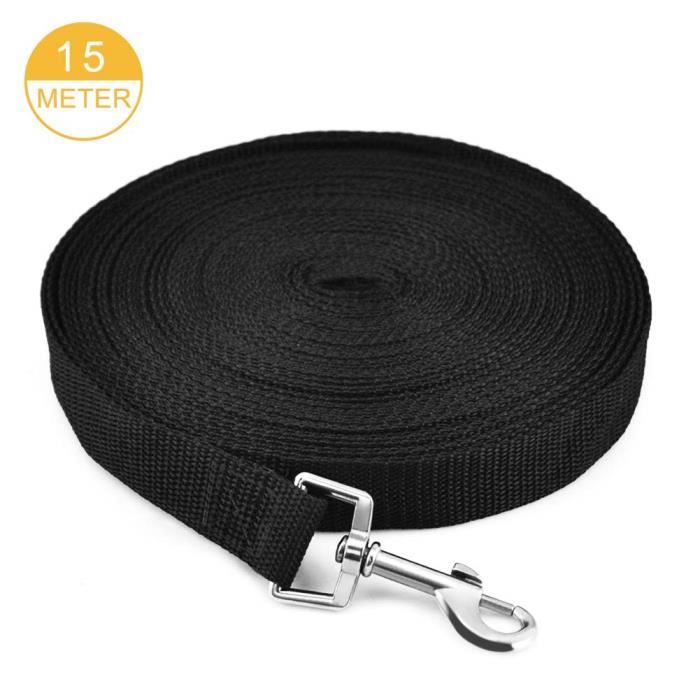 NEEGO Laisse de Dressage pour Chien 15M Noir Longue Sangle en Nylon Mains 15M Noir Libre pour Chiens Chats Animal Promenade ou Ar