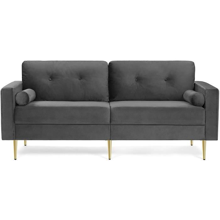 CANAPE - SOFA - DIVAN VASAGLE Canapé 3 Places, Surface en Velours, pour Salon, Appartement, Petit Espace, Cadre en Bois M1