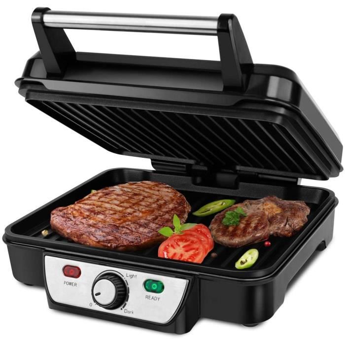 Aigostar Calore 30HHK - Grill multifonction: plancha pour viande et légumes, presse à paninis et sandwichs de 1800W avec plaques ant