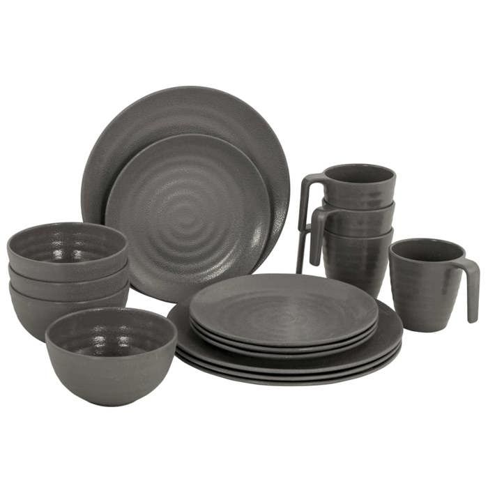 Bo-Camp Vaisselle 16 pcs Stone Mélamine Gris
