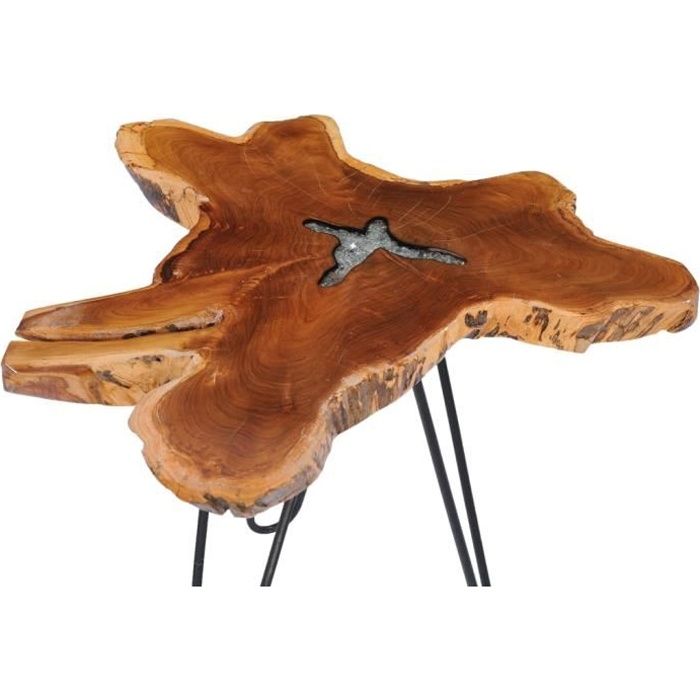 Style Élégance Chic - Table basse Style Scandinave - Bout de canapé Table à thé 70 x 45 cm Bois de teck massif et polyrésine - 19031