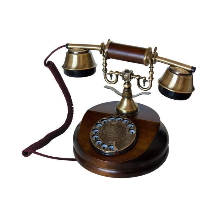 OPIS 1921 Cable - MODÈLE A - téléphone Filaire rétro comme Vieux téléphone en Bois et Metal avec Cadran Rotatif et Cloche en métal