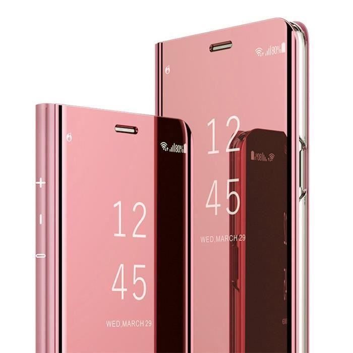 Coque Samsung Galaxy M10, Or rose Bling Clear View Cuir Miroitant Silicone Souple Durable Ultra-fin Support Anti-Rayure
