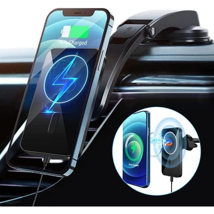 Blsyetec 15W Magsafe Voiture Support Voiture Magsafe Avec Clip Et Ventouse Chargeur Induction Voiture avec Magnétique Puissant