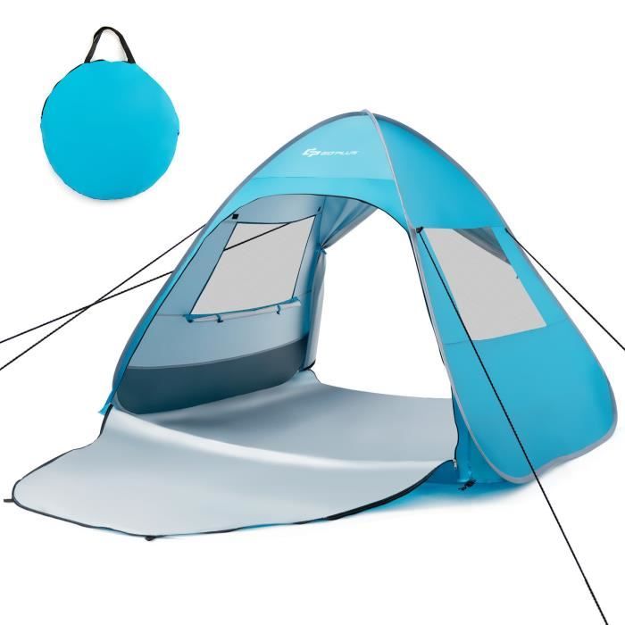 COSTWAY Tente de Camping Pop-up Pliable 4 Personnes avec Sac de Transport,Piquets,Sacs de Sable,Cordes à Vent pour Plage,Pique-nique