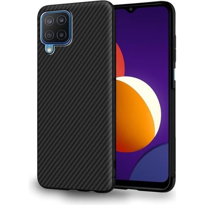 ebestStar ® pour Samsung Galaxy M12 - Coque Gel Motif Fibre Carbone Luxe Flex TPU Premium , Noir