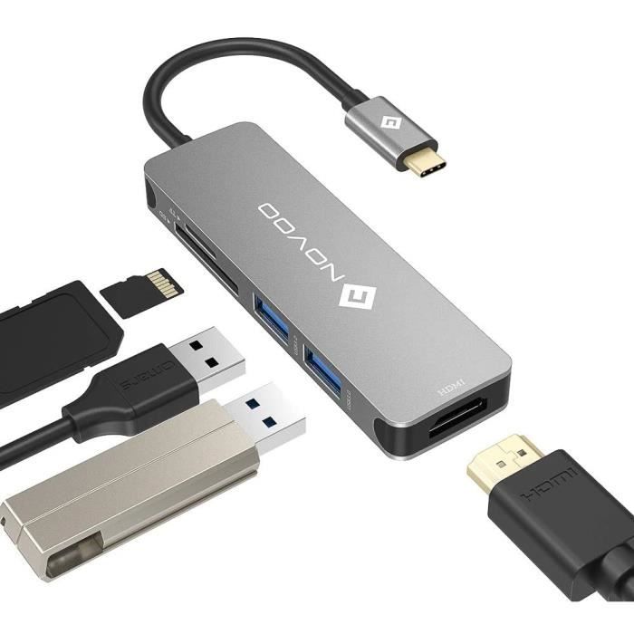 HUB USB C HDMI,USB-C vers HDMI 4K,Lecteur de Carte SD Micro SD,2 x USB 3.0,Adaptateur USB C en Aluminium pour MacBook Pro,New MacB