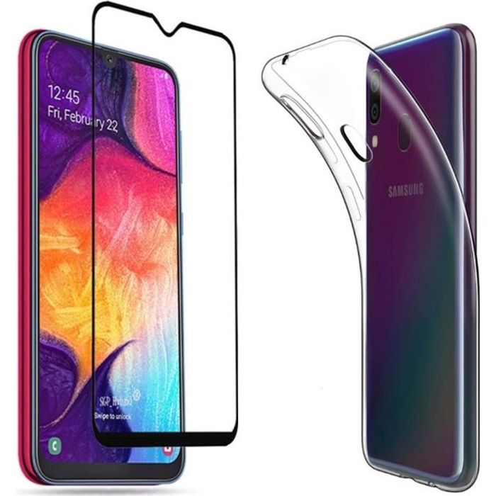 Coque Samsung Galaxy A40 + Verre Trempé 5D,Protection Ecran Vitre Film Couverture Complète