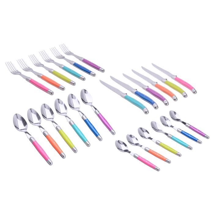 Ménagère 24 pièces - Manches en plastique de couleurs différentes
