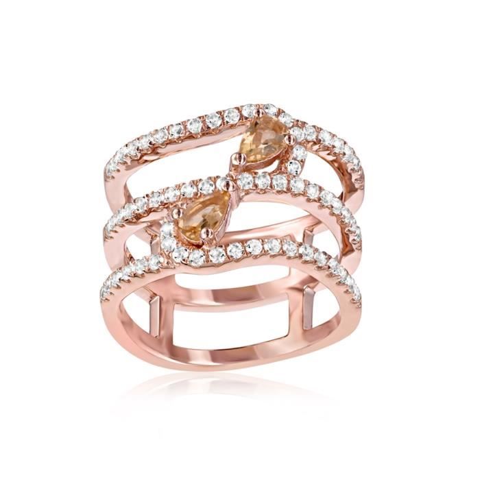 Bague en Argent 925 Plaqué or rose orné de 66 Cristaux Swarovski Zirconia Blancs et Champagne